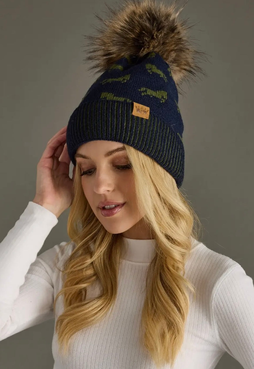Navy Horse Pom Hat
