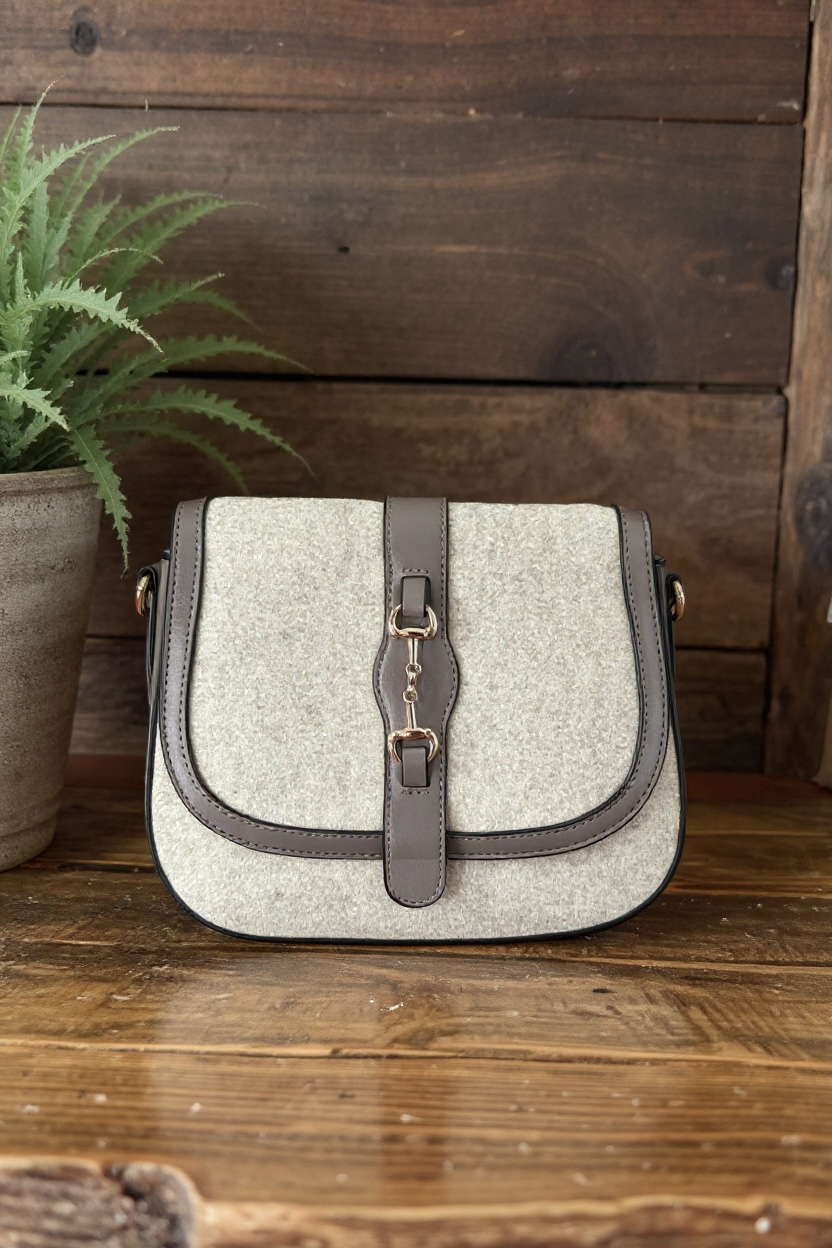 Woven Snaffle Vegan Handbag charcoal gray