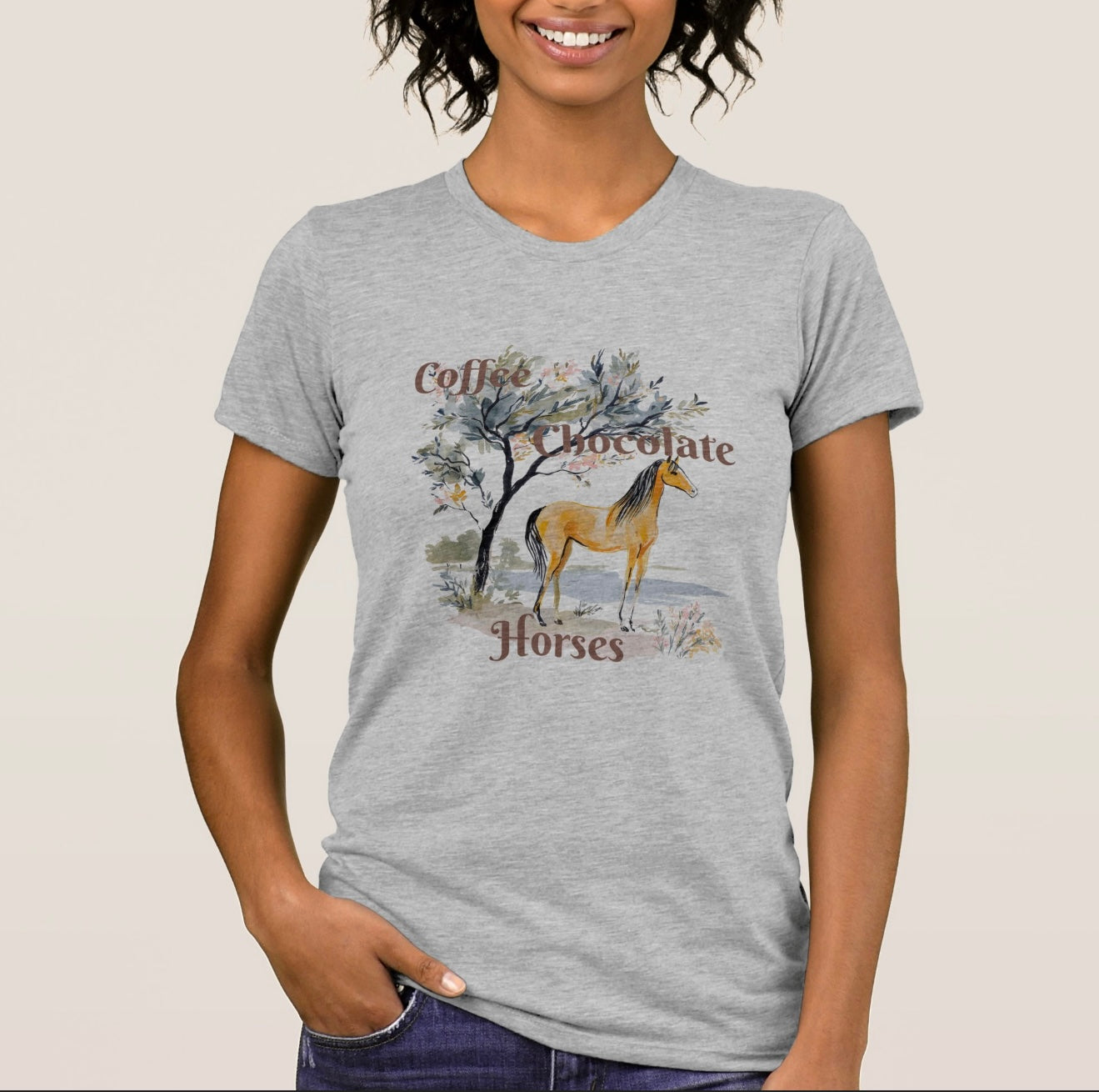 Coffee, Chocolate, Horses Ladies Tee