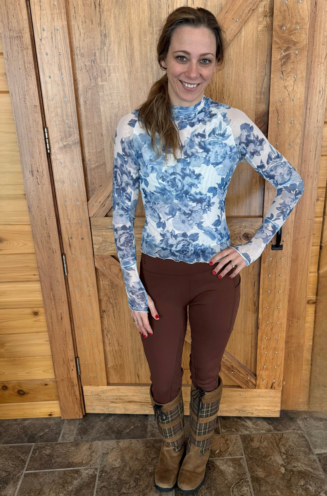 Blue Floral Mesh Shirt