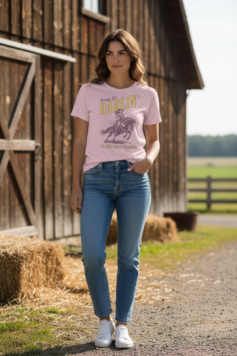 Saddle Up Darlin’ I’ve got a World to Conquer Tshirt