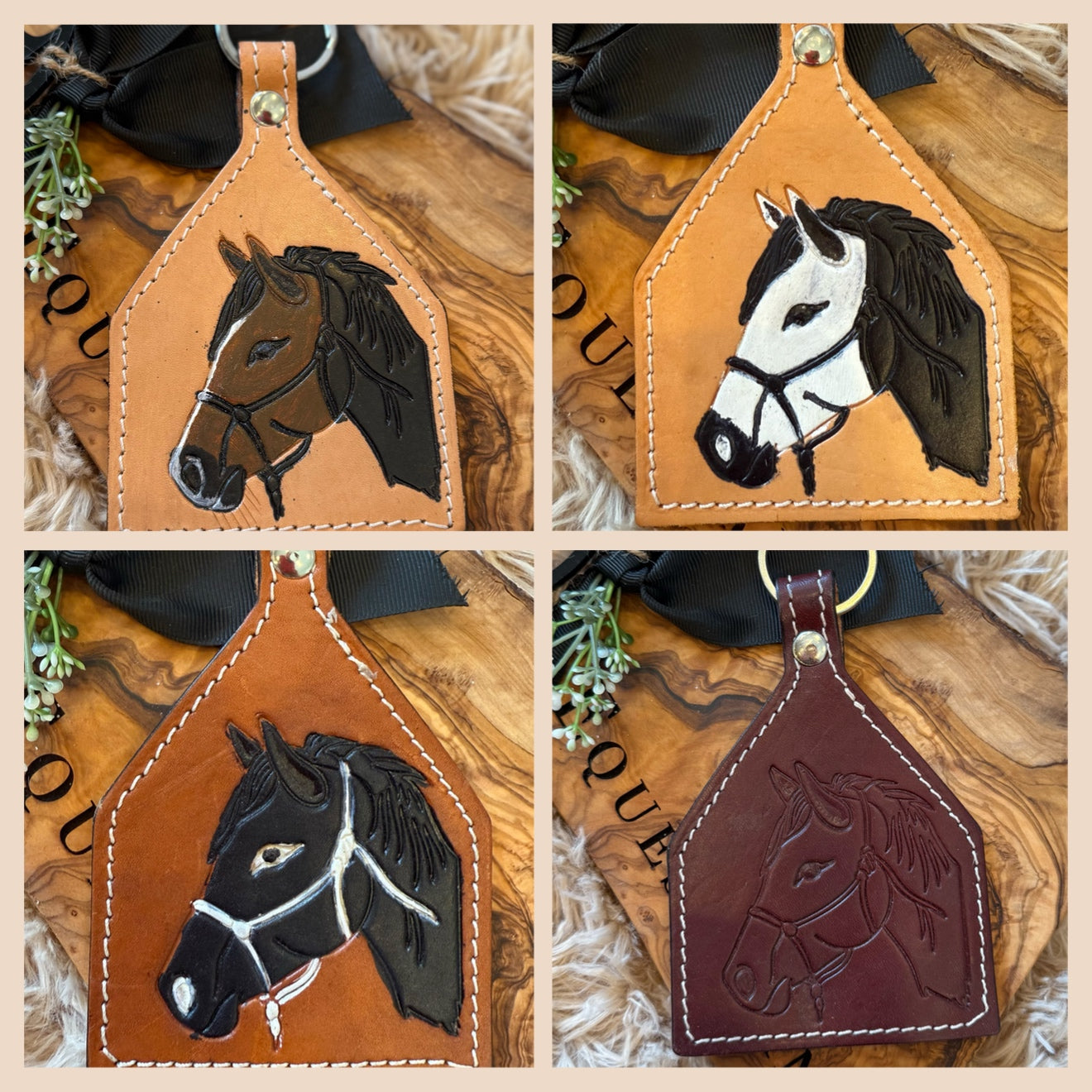 Tooled Leather Horse Head Key Chain