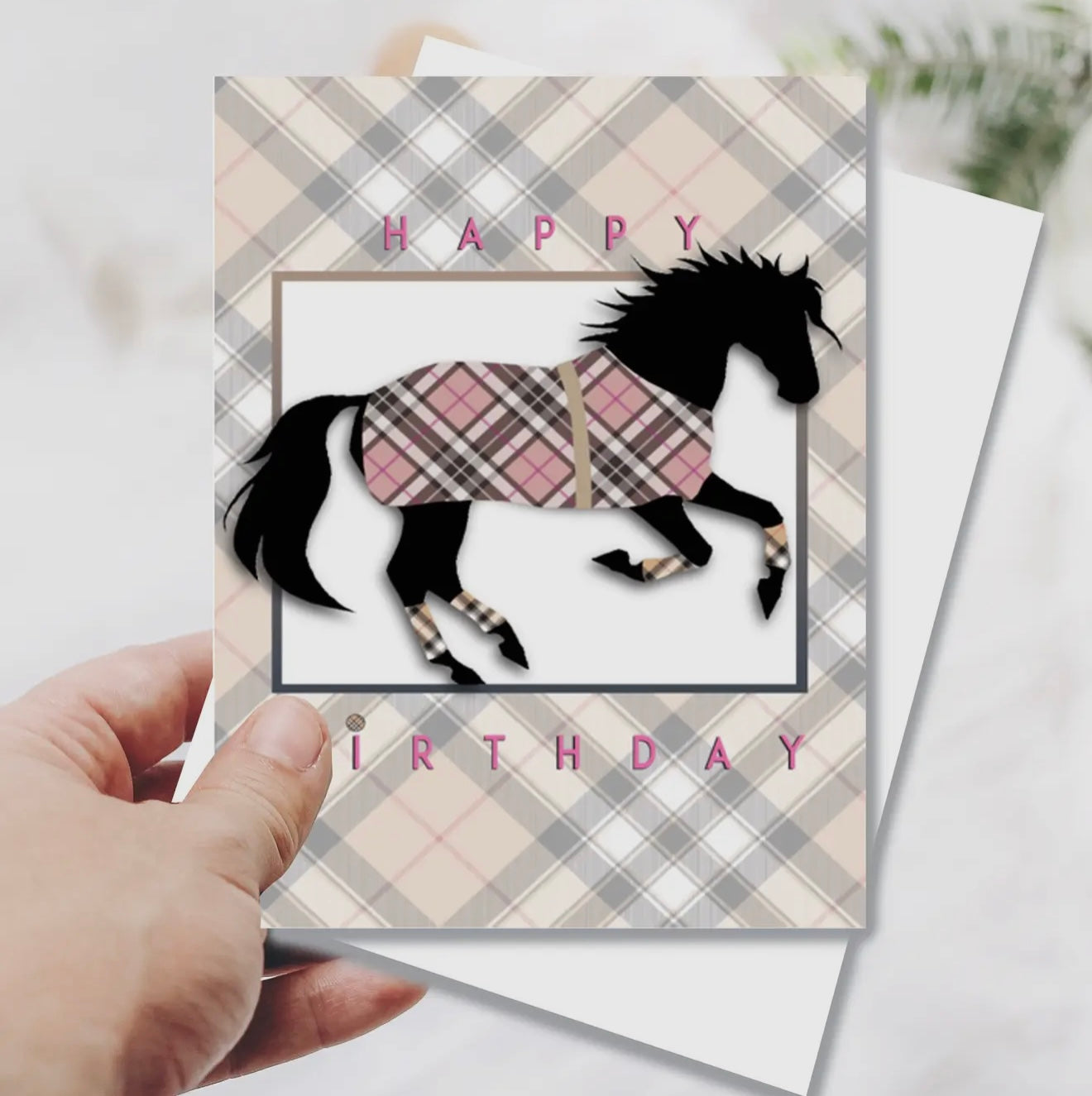 Plaid horse Birthday card