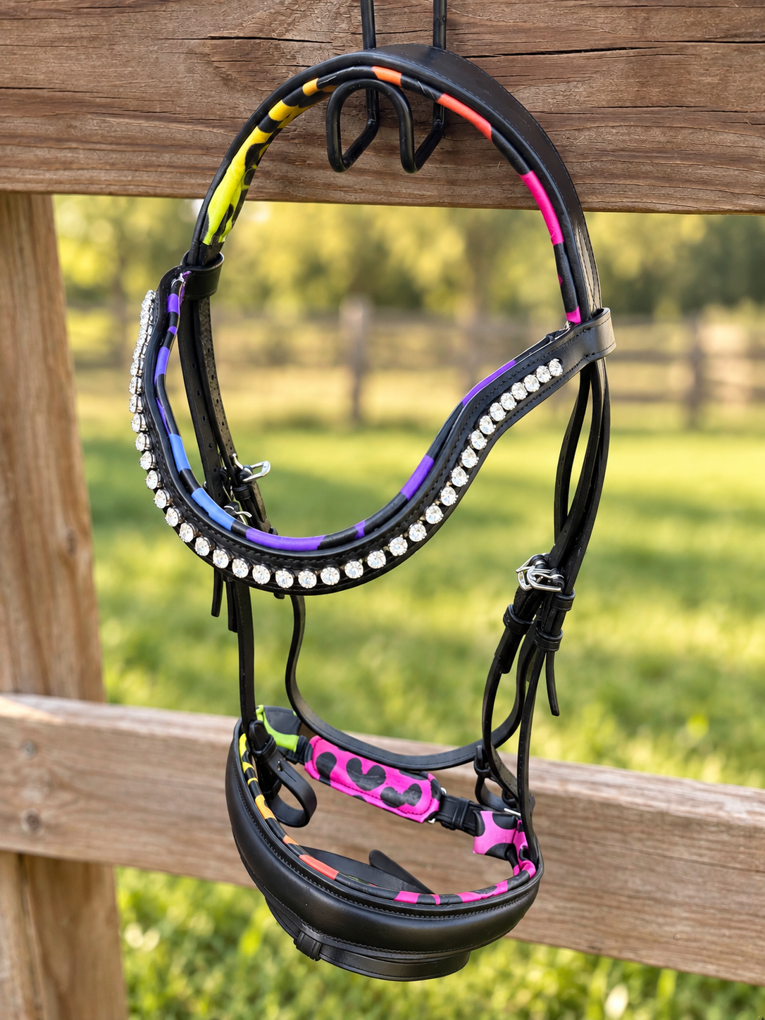 Rainbow Leopard Leather Crystal Bridle
