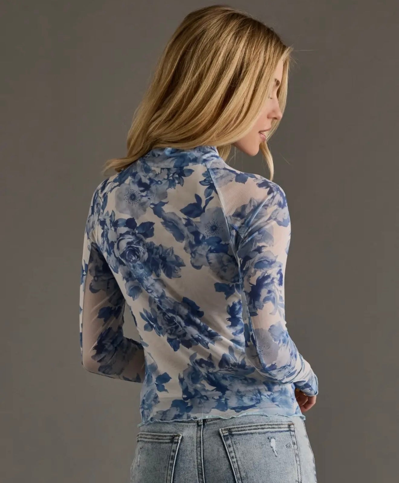 Blue Floral Mesh Shirt
