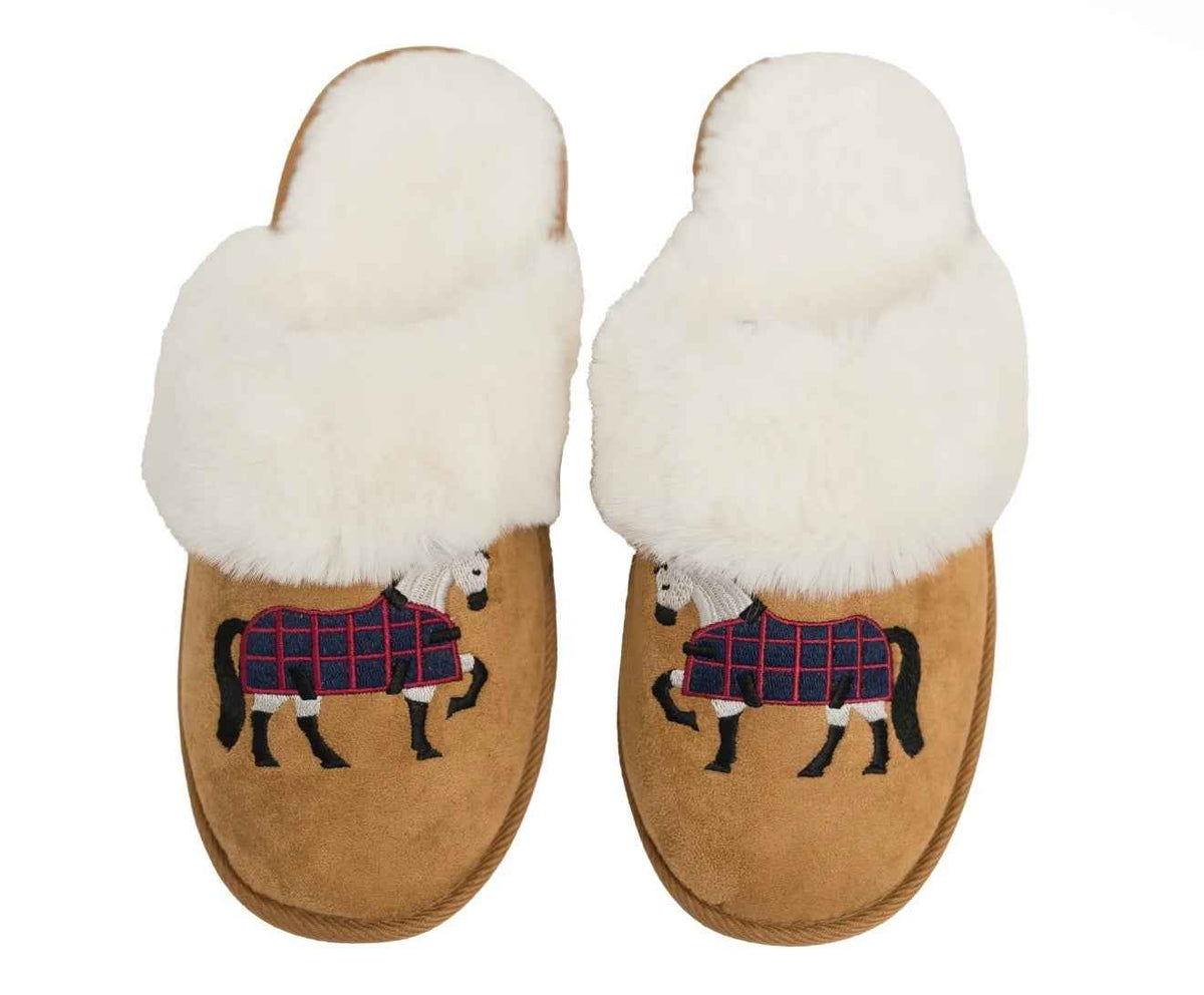 Fur Suede Equestrian Slippers - Gray